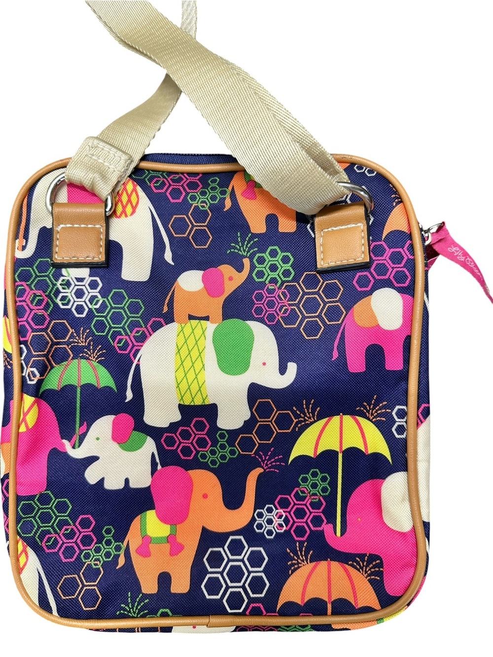 Lily Bloom Elephant Print Crossbody Bag Navy Multi Color Travel Purse - Picture 2 of 8